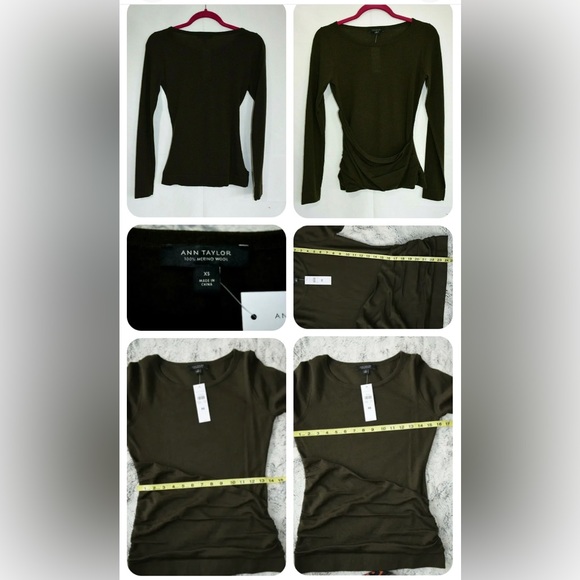 NEW Ann Taylor Brown 100%  Fine Merino Wool tight Knit Sweater w/accent … - Picture 3 of 4